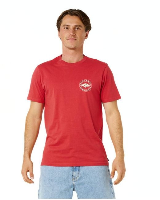 Rip Curl Red Graphic Short Sleeve Crew Neck T-shirt for men
