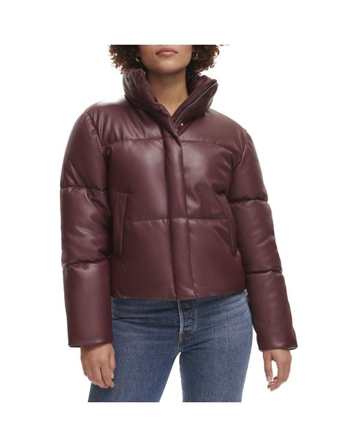 Levi's Red Vegan Leather Quilted Shorty Puffer