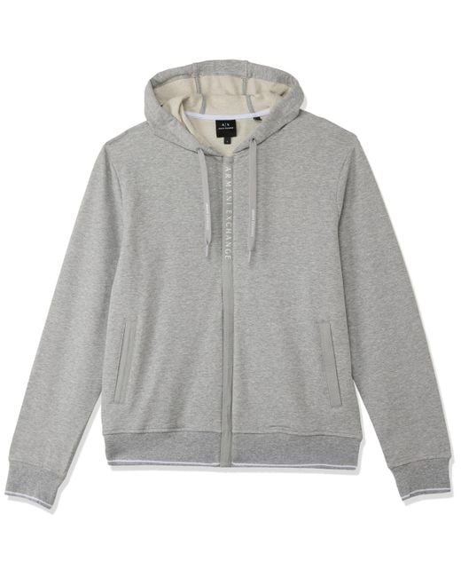Emporio Armani Gray A|x Armani Exchange Mens A|x Armani Exchange Logo Zipper Full Zip Hooded Sweatshirt for men