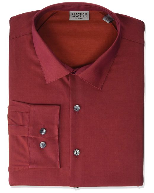 Kenneth Cole Reaction Dress Shirt Slim Fit All-day Flex Technicole Stretch Solid in Red for Men ...