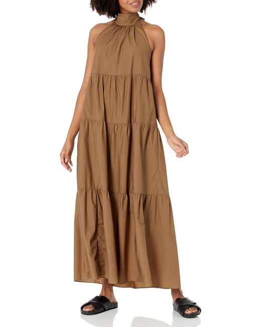 Theory Cotton Womens Halter Tier Maxi Dress in Natural Lyst