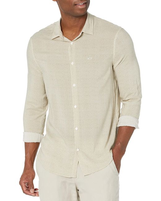 Emporio Armani Natural A|x Armani Exchange Mens Lightweight Fluid Viscose Up Button Down Shirt for men