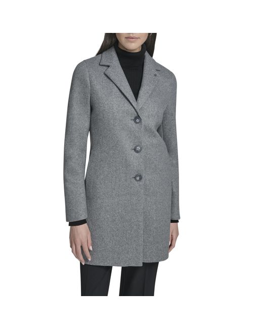 Calvin Klein Gray Classic Faux Wool Overcoat – Long Button Front Winter