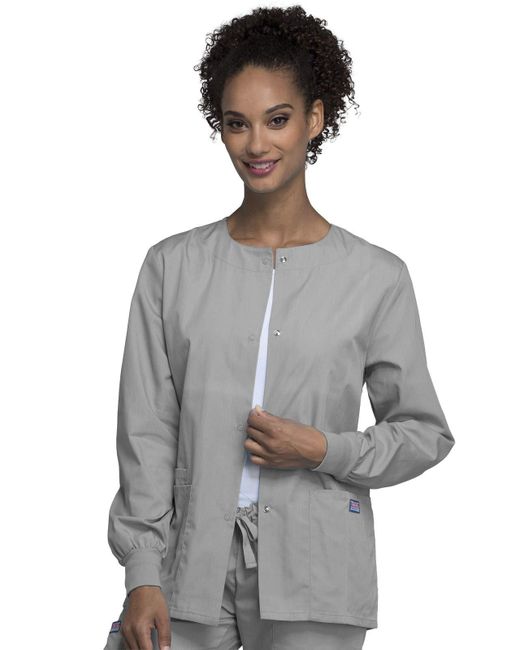 CHEROKEE Gray Snap Front Workwear Originals Scrub Jackets For 4350