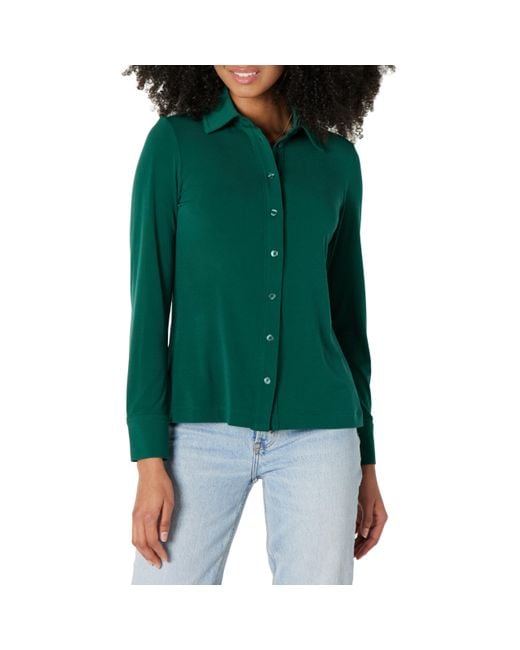 Amazon Essentials Green Regular-fit Matte Jersey Button-down Shirt