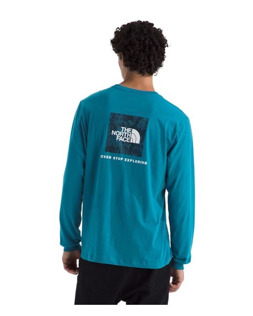 The North Face Blue Evolution Regenerative Ink Box Nse Long-sleeve Tee | Regular Fit Cotton Shirt With Logo Graphic & Set-in Sleeves for men