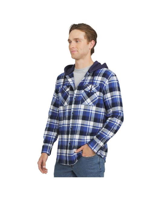 Quiksilver Blue Regular Fit Cozy Soft Button Down Hooded Flannel Shirt for men