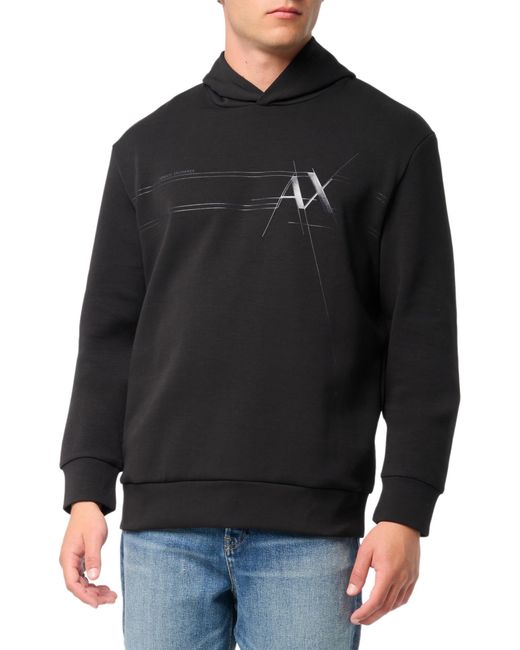 Emporio Armani Black A | X Armani Exchange Stretch Cotton Interlock Shiney Ax Logo Fleece Pullover Hoodie Sweatshirt for men