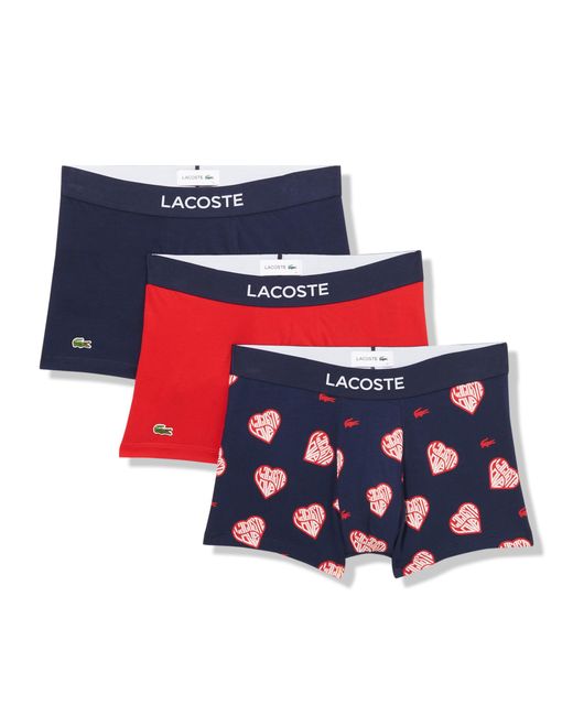 Lacoste Red Cotton Stretch Print Animation Trunks for men
