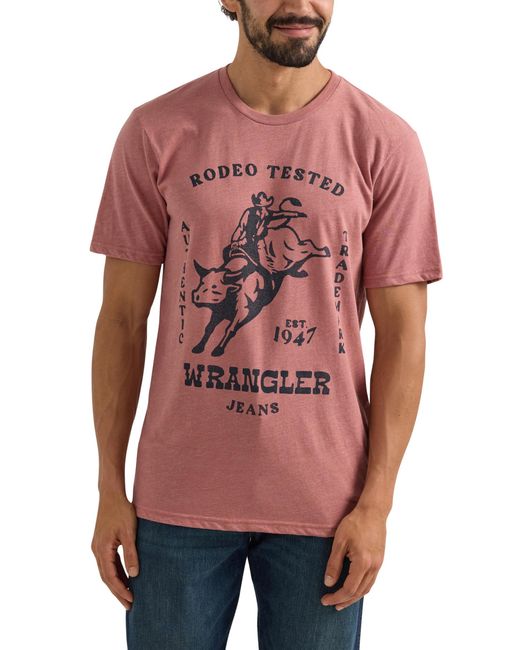 Wrangler Red Western Crew Neck Short Sleeve Tee Shirt for men