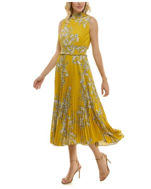 Nanette Lepore Yellow Smocked High Neck Pleated Maxi Dress