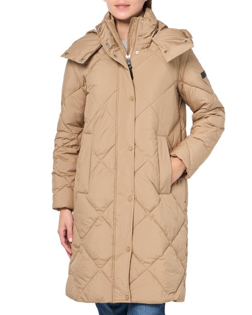 DKNY Natural Diamond Quilt Long Puffer