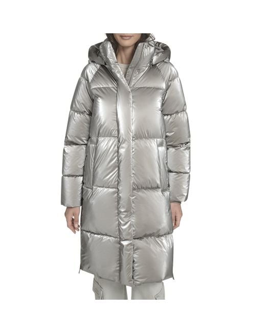 Levi's Women's Gray Cloud Puff Hooded Midlength Puffer Jacket