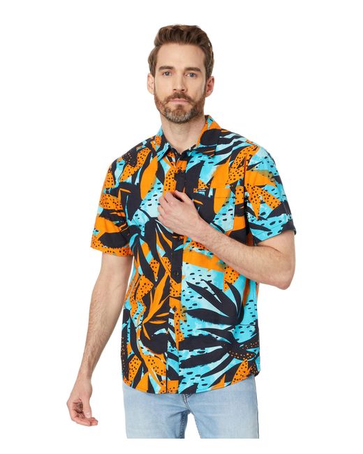 Volcom Blue Regular Marble Floral Short Sleeve Button Down Hawaiian Shirt for men