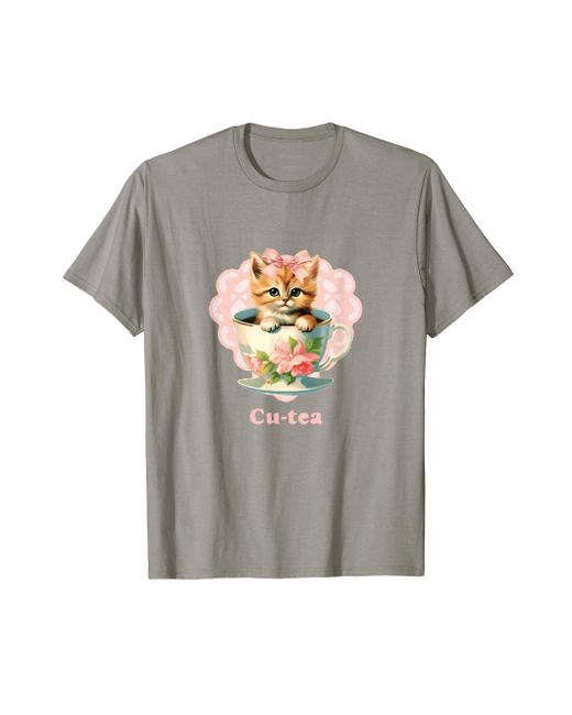 Champion Gray Cute Kitten Kawaii Cat In Tea Cup Coquette Style T-shirt