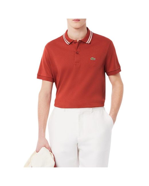 Lacoste Red Regular Fit Pima Cotton Polo Shirt for men