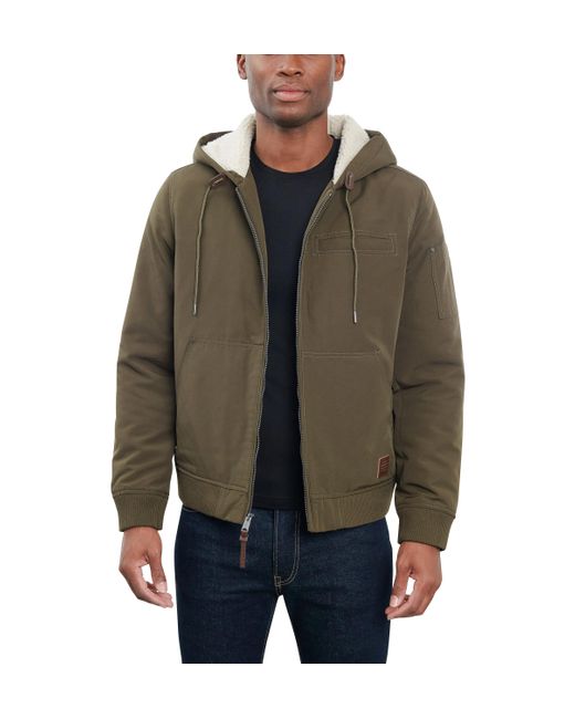 Lucky Brand Brown Bomber Jacket With Faux Sherpa Lined Hood for men