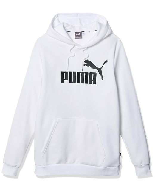 PUMA White Mens Essentials Big Logo Fleece Hoodie Hooded Sweatshirt for men