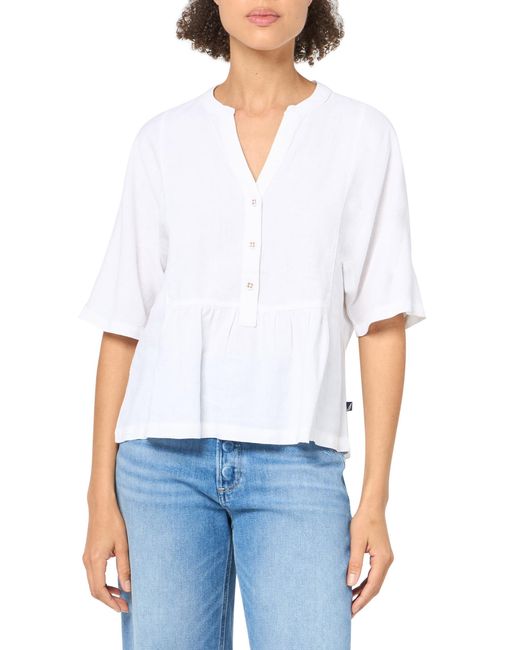 Nautica White Popover Short Sleeve Linen Blend Shirt