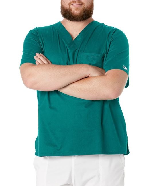 CHEROKEE Green Workwear Scrubs Stretch V-neck Top for men