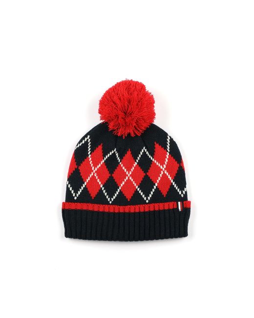 Tommy Hilfiger Argyle Pom Cuff Hat in Red | Lyst