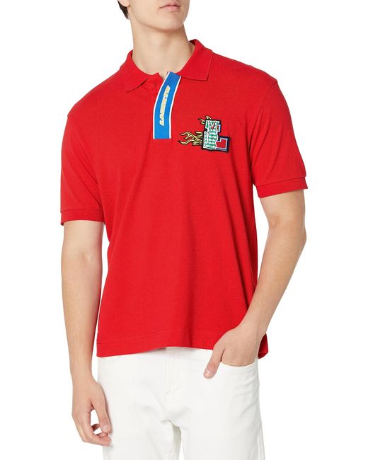 Lacoste Red Holiday Contrast Placket And Crocodile Badge Polo for men