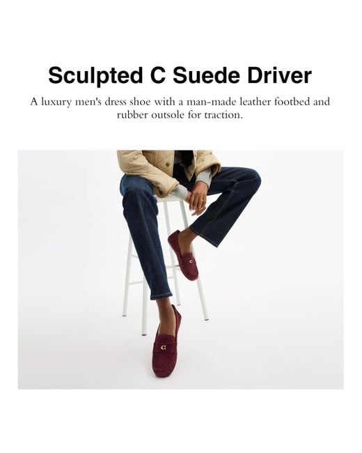 COACH White Sculpted C Suede Driver Merlot for men