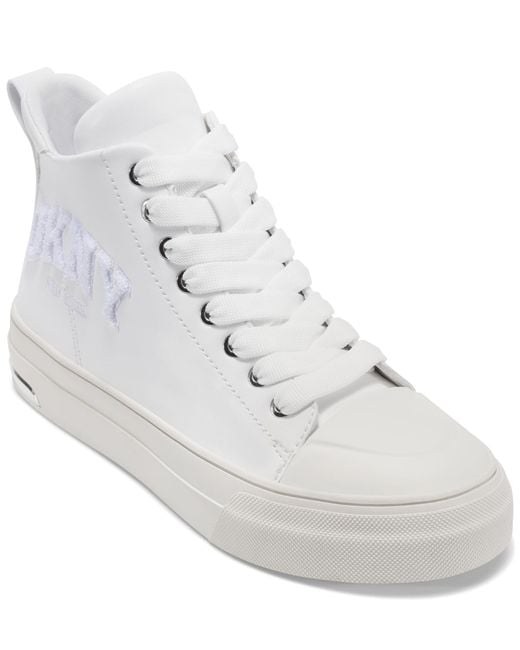 DKNY Women's White Yaser-lace Up Mid Sneaker