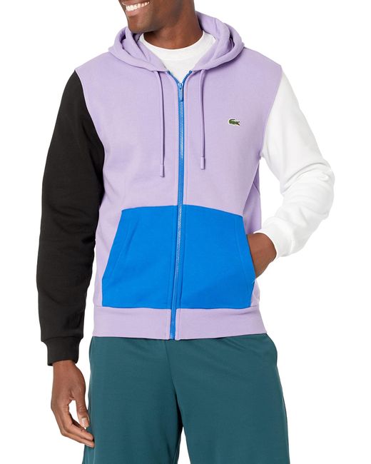 Lacoste Blue Long Sleeve Colorblock Mix Full Zip Hooded Sweatshirt for men