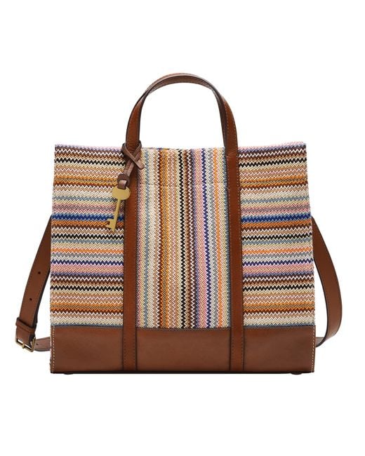 Fossil Carmen Fabric Shopper Tote Purse Handbag in Brown | Lyst