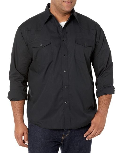 Wrangler Black Mens Sport Western Basic Two Pocket Long Sleeve Snap Button Down Shirts for men
