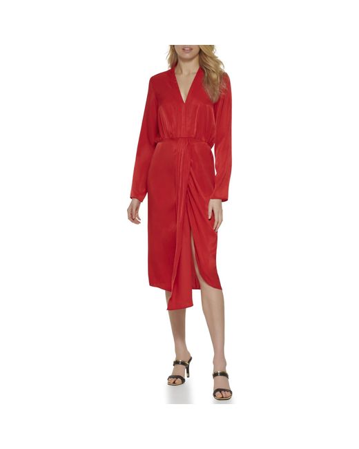 DKNY Red Satin Basic Dress