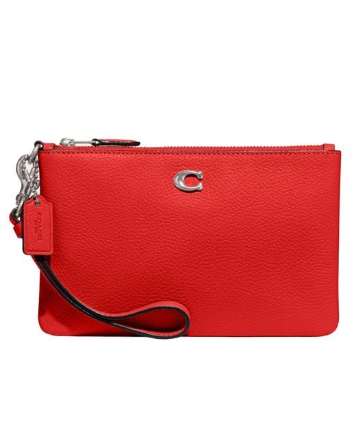 COACH Red Polished Pebble Leather Small Wristlet
