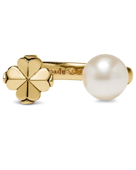 Kate Spade Black S Spade Flower Pearl Ring Cream Gold 7