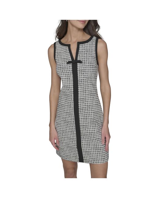 Karl Lagerfeld Gray Paris V Neck Sleeveless Bow A Line Dress