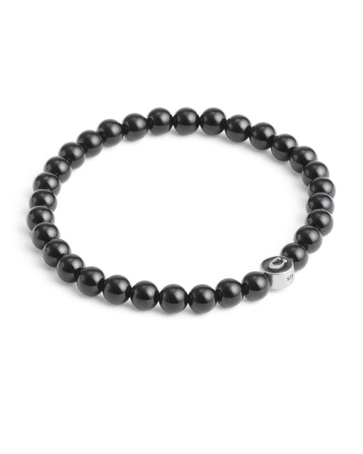 COACH Metallic Sterling Silver Signature Onyx Bead Stretch Bracelet for men