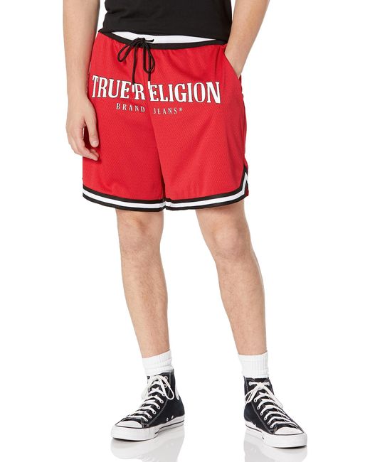 True Religion Red Arch Logo Mesh Shorts for men