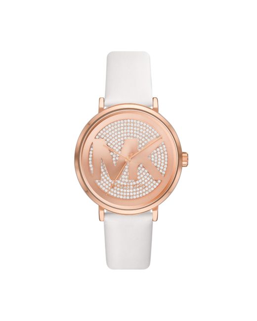 Michael Kors Pink Addyson Three-hand White Leather Watch
