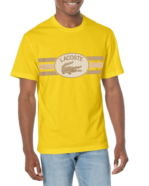 Lacoste Yellow Short Sleeve Crew Neck Monograph Graphic T-shirt for men