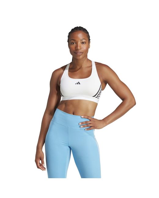 Adidas Blue Powerreact Training Medium Support 3-stripes Bra