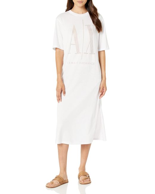 Emporio Armani White A | X Armani Exchange Burnout Icon Logo Midi T-shirt Dress