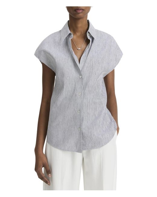 Vince Gray S Ticking Stripe Cap Sleeve Blouse