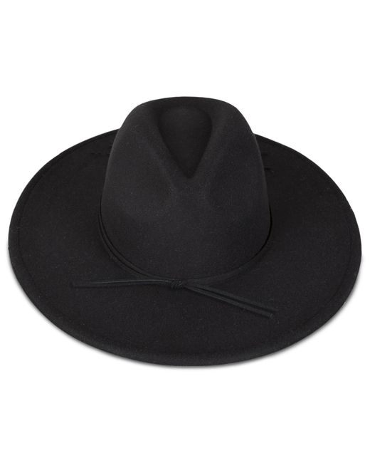 Lucky Brand Black Wool Felt Fabric Wide Brim Boater Adjustable Hat