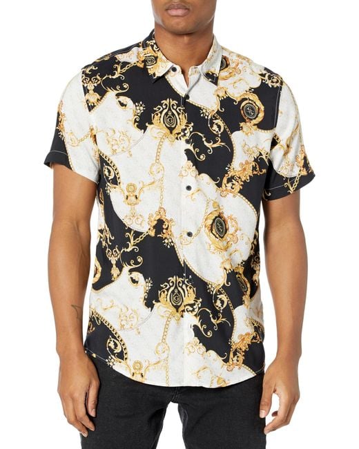 Guess Multicolor Short Sleeve Eco Rayon Gold Chains Shirt for men