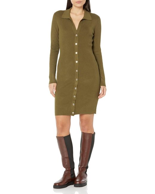 Tommy Hilfiger Sheath Sweater Button Front Dress in Green | Lyst