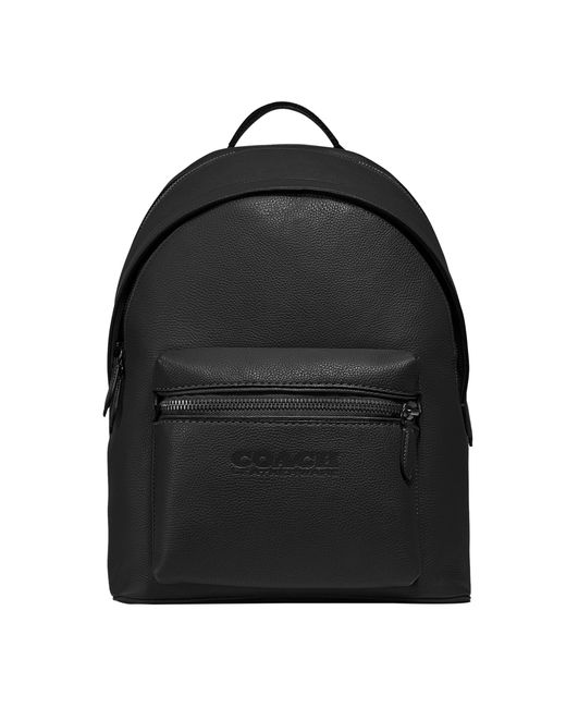 COACH Black Charter Backpack In Refined Pebbled Leather for men