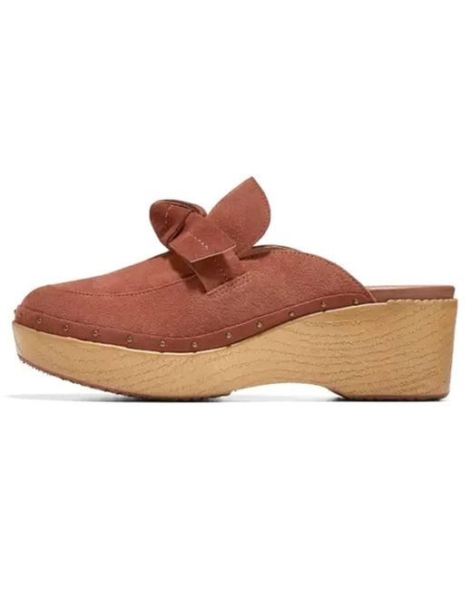 Cole Haan Cloudfeel Bow Clog Sequoia Suede/antique Brass/natural Wood ...