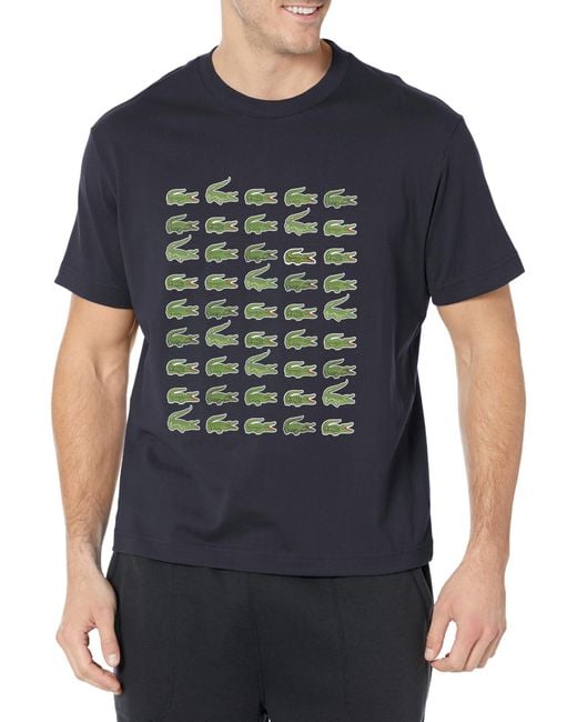 Lacoste Blue Short Sleeve Crew Neck Allover Croc Graphic T-shirt for men
