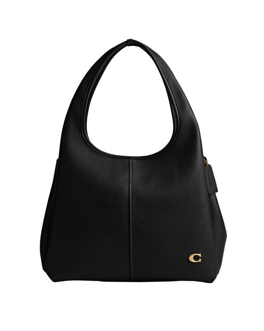 COACH Black Polished Pebble Leather Lana Shoulder Bag