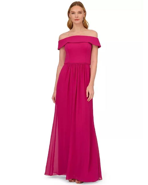 Adrianna Papell Pink Crepe Chiffon Gown